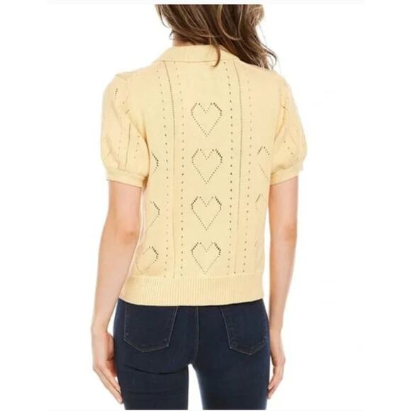 Minnie Rose Short Sleeve Pointelle Cardigan Medium Cotton Cashmere - Picture 2 of 16